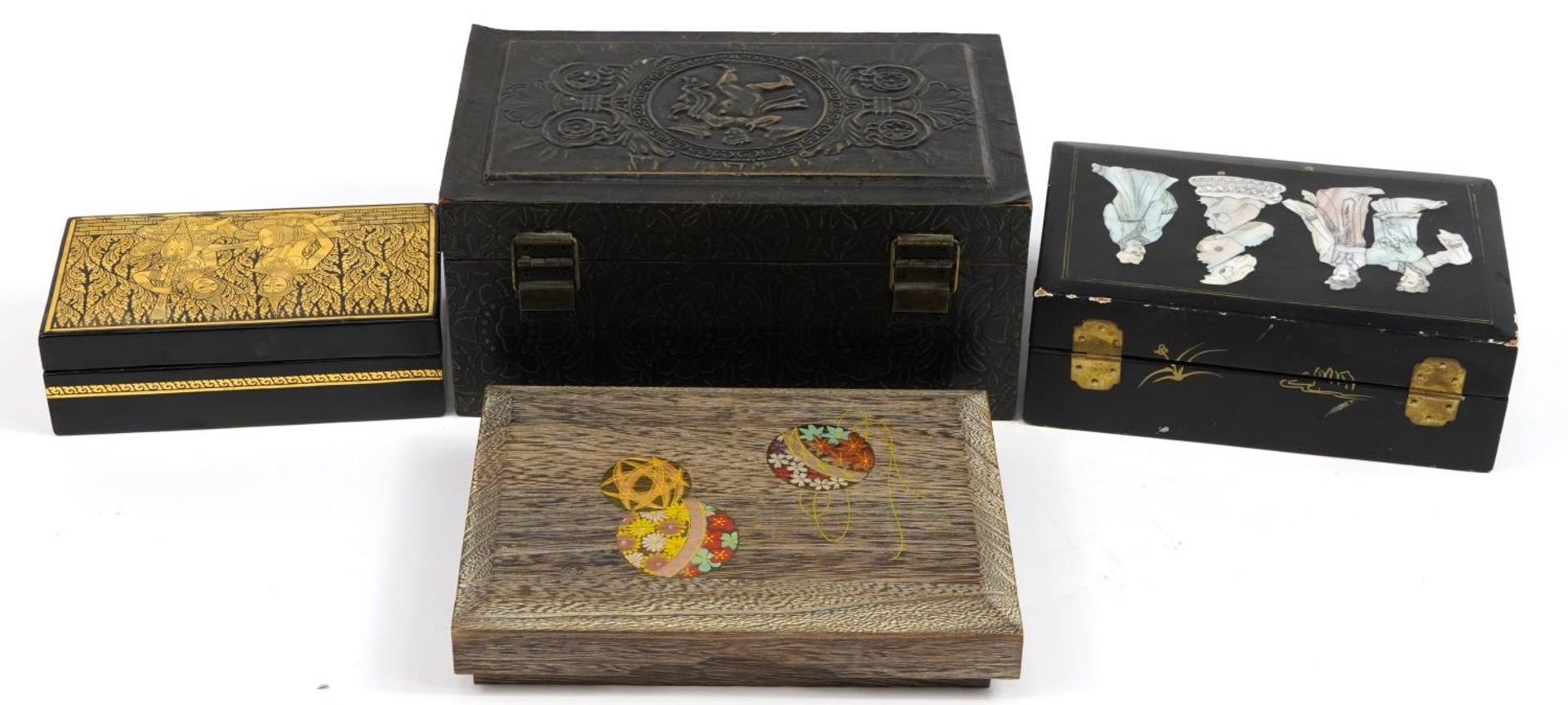 Four wooden boxes including a Chinese black lacquered and mother of pearl example, the largest - Bild 2 aus 3