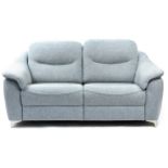 G-Plan three seater settee with blue upholstery, 105cm H x 190cm W x 100cm D