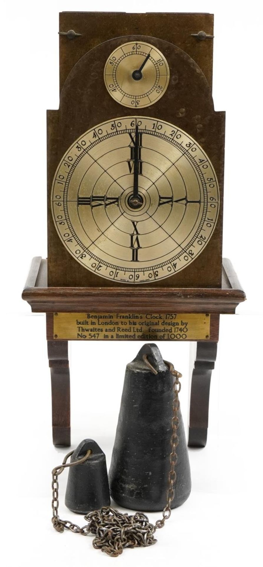 Replica model of Benjamin Franklin's wall clock built in London by Thwaites & Reed Ltd, limited - Image 2 of 7