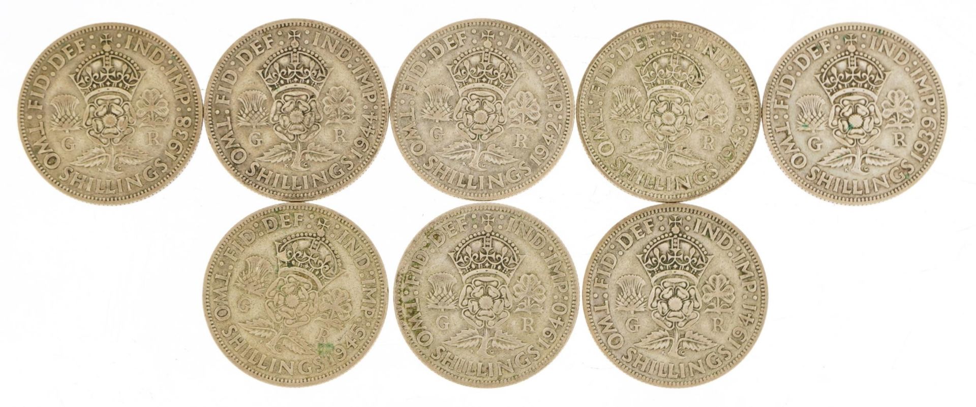 Eight George VI two shillings, 1938 - 1945, 89.3g