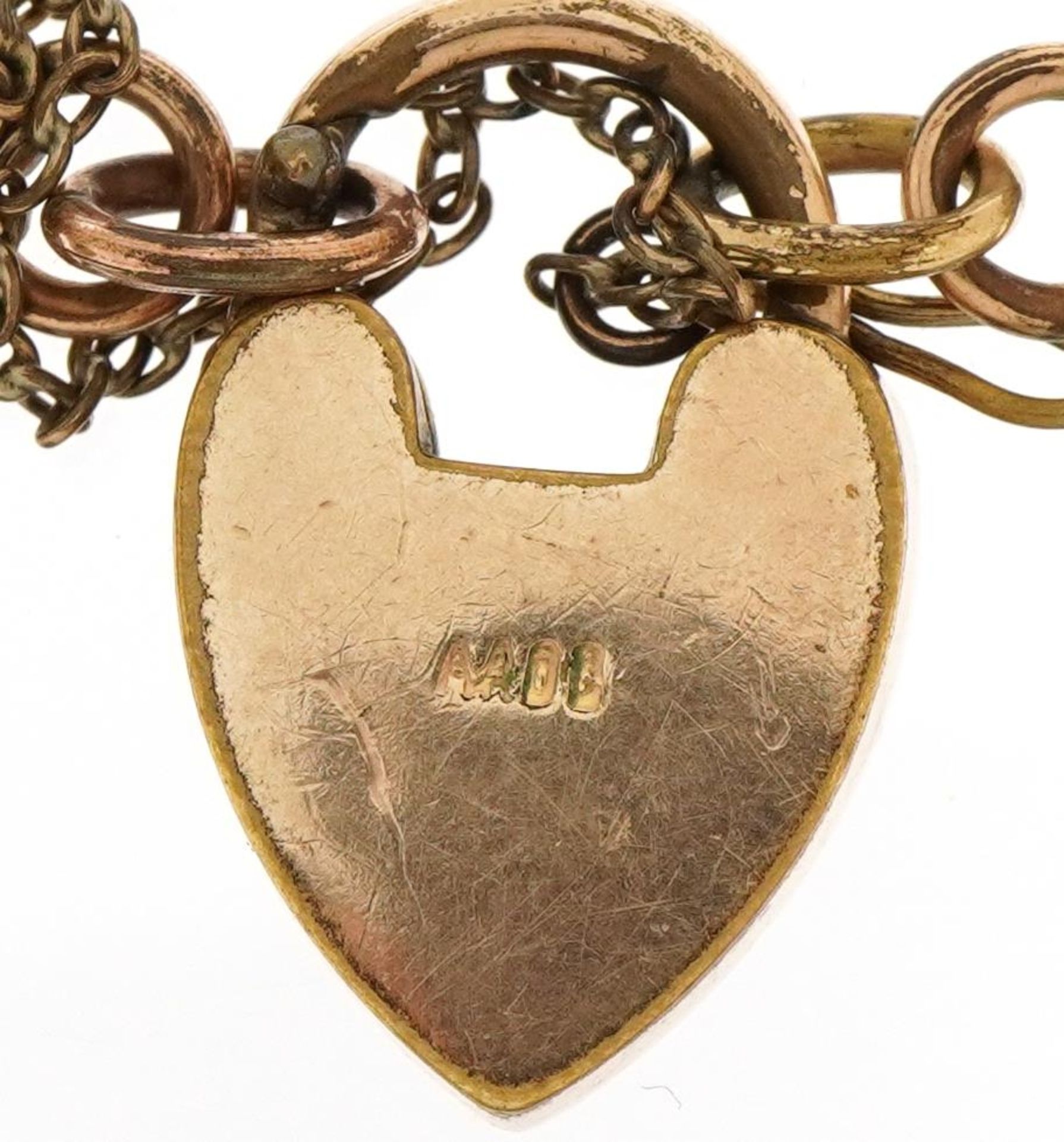 Two gold plated bracelets with love heart shaped padlocks and an antique yellow metal carnelian fob - Image 3 of 4