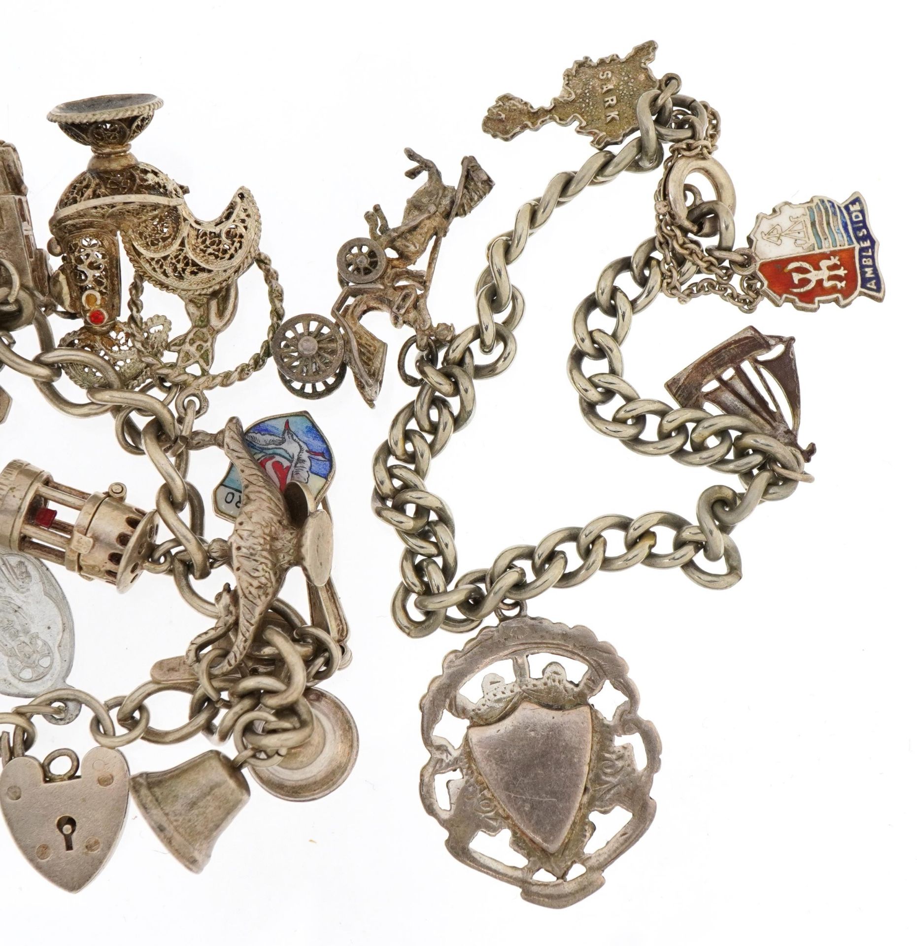 Three silver charm bracelets with a selection of mostly silver charms including chicken with red - Image 3 of 5