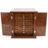 Oak table top ten drawer collector's chest, 25cm H x 24cm W x 25cm D