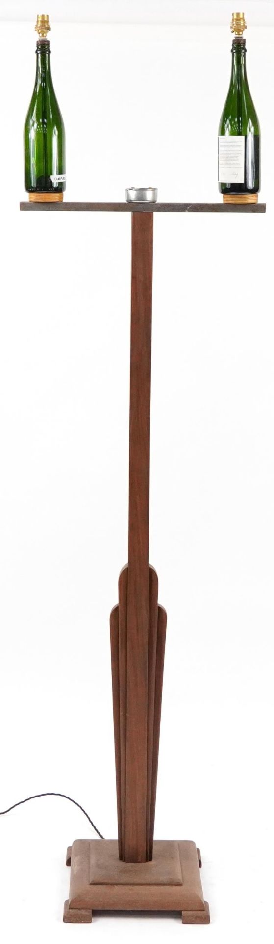 Carved oak and champagne bottle standard lamp, 190cm high - Image 2 of 2