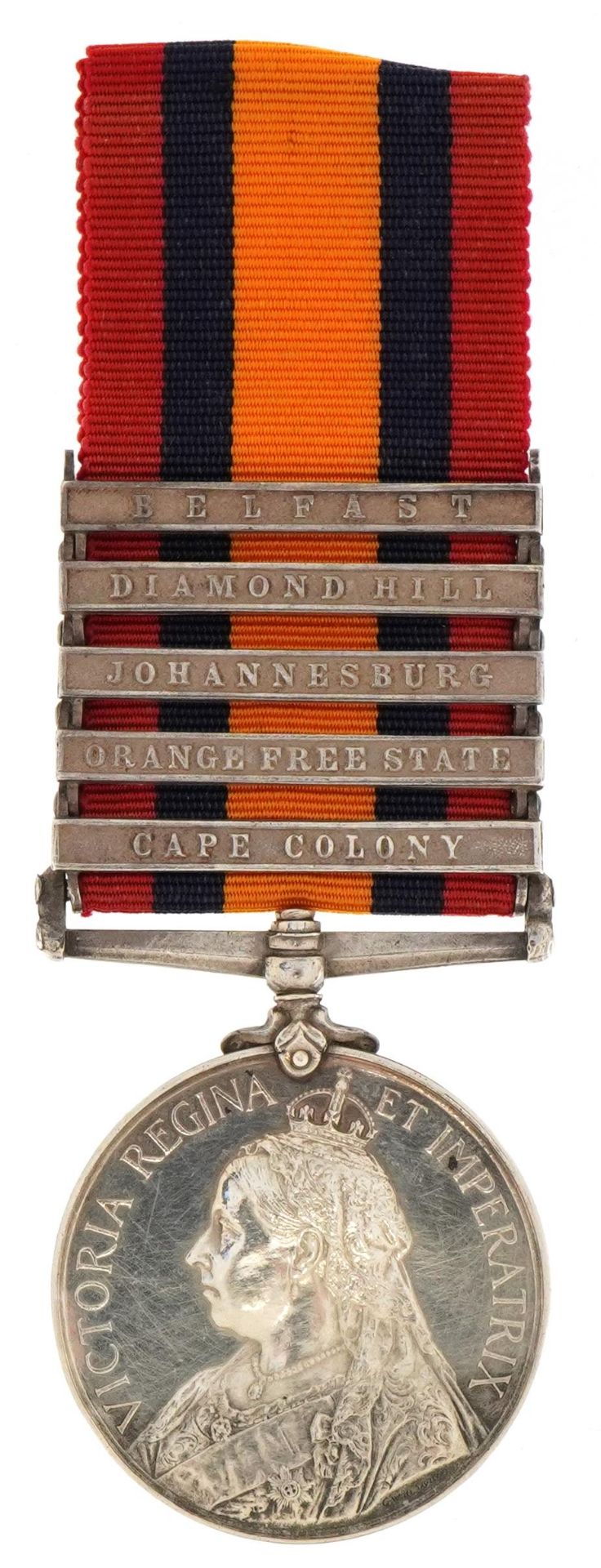 Victorian military Queen's South Africa medal with Belfast, Diamond Hill, Johannesburg, Orange - Bild 2 aus 4