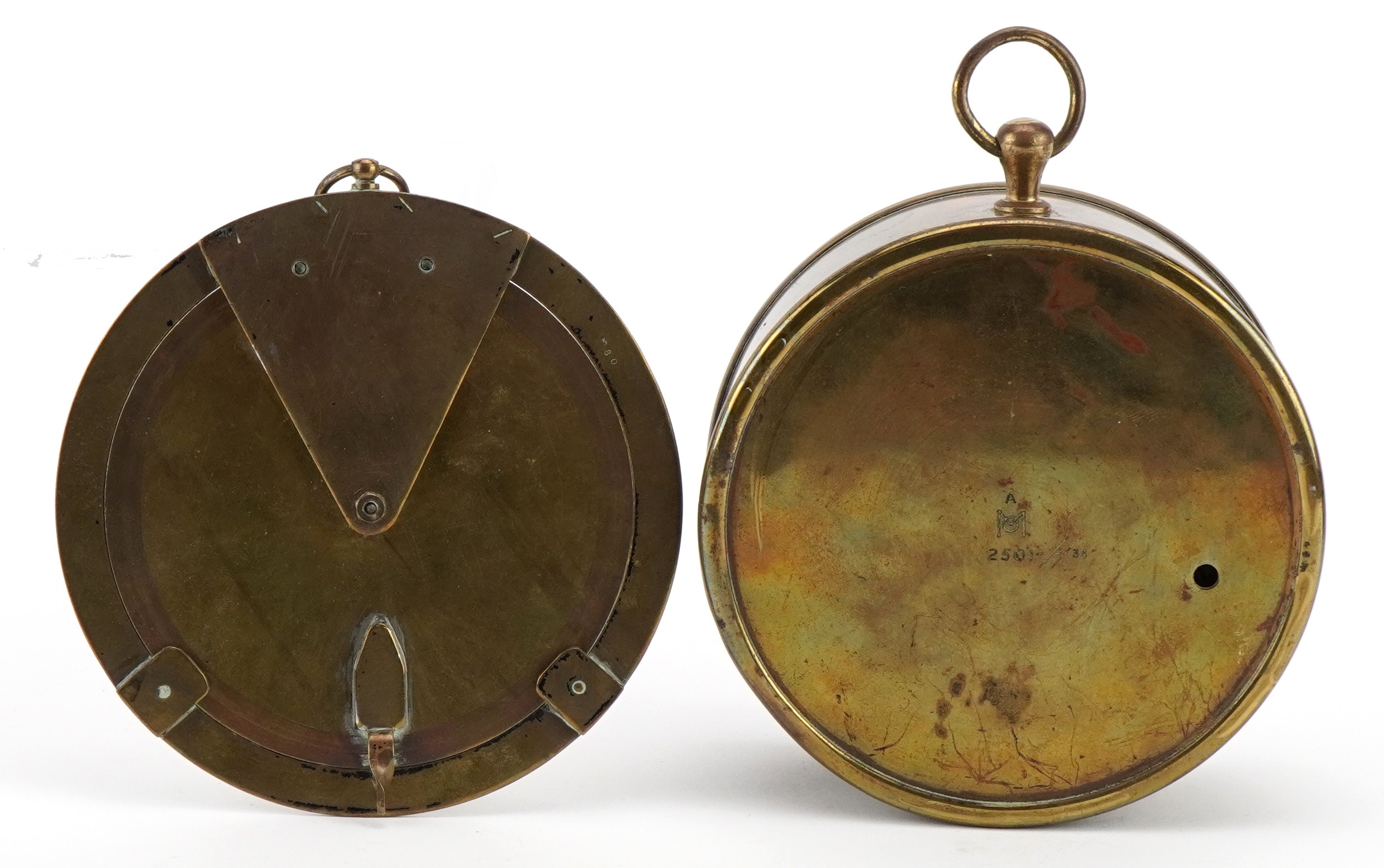Negretti & Zambra of London, brass cased wall hanging compensated barometer housed in an oak case - Image 3 of 7