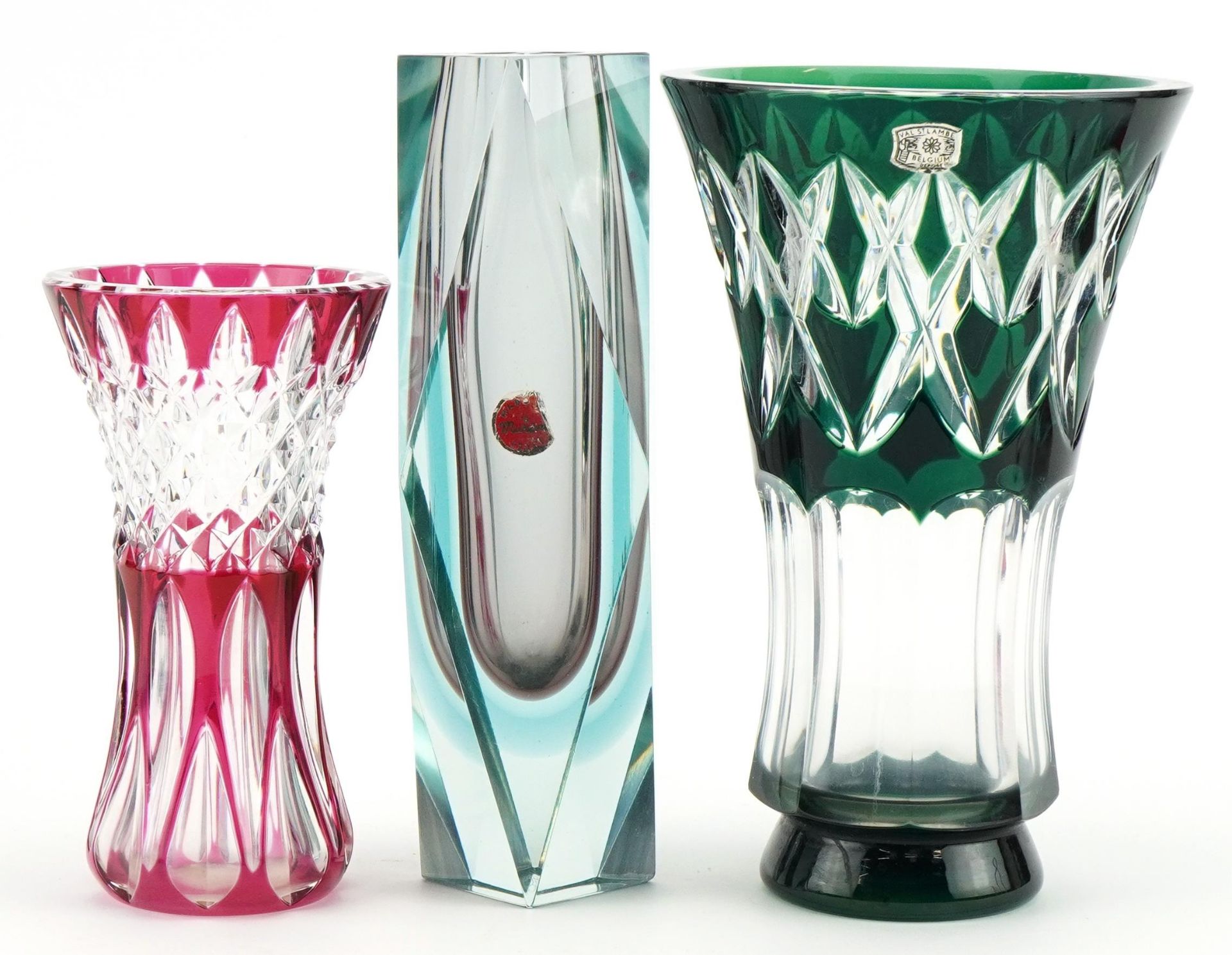 Murano Sommerso two colour glass vase and two Val St Lambert flashed glass vases, the largest 20cm - Bild 2 aus 4