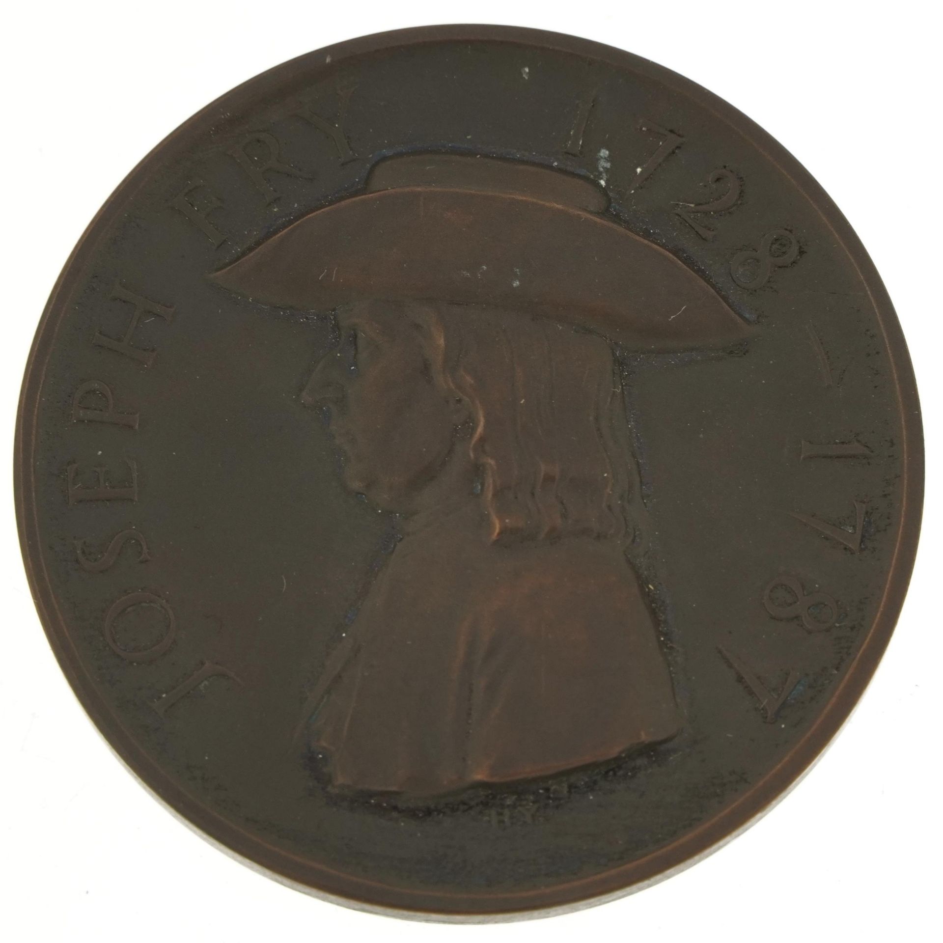 Joseph Fry, Bicentenary medal 1928 housed in a fitted case, 5cm in diameter - Image 2 of 3