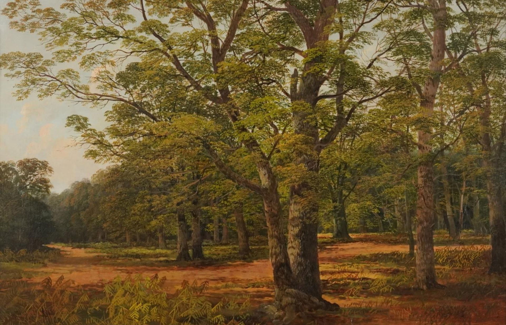 Richard Allam - Wooded landscape, 19th century oil on canvas, applied plaque inscribed The New