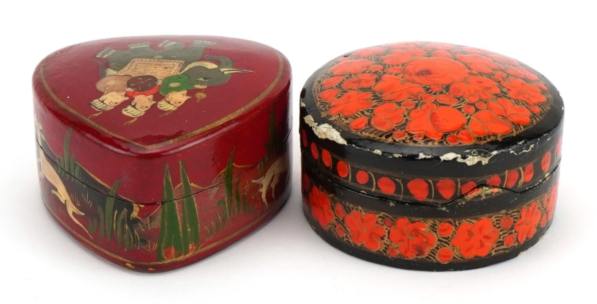 Two Indian lacquered boxes and covers including one hand painted with an elephant and consort, the - Bild 2 aus 4