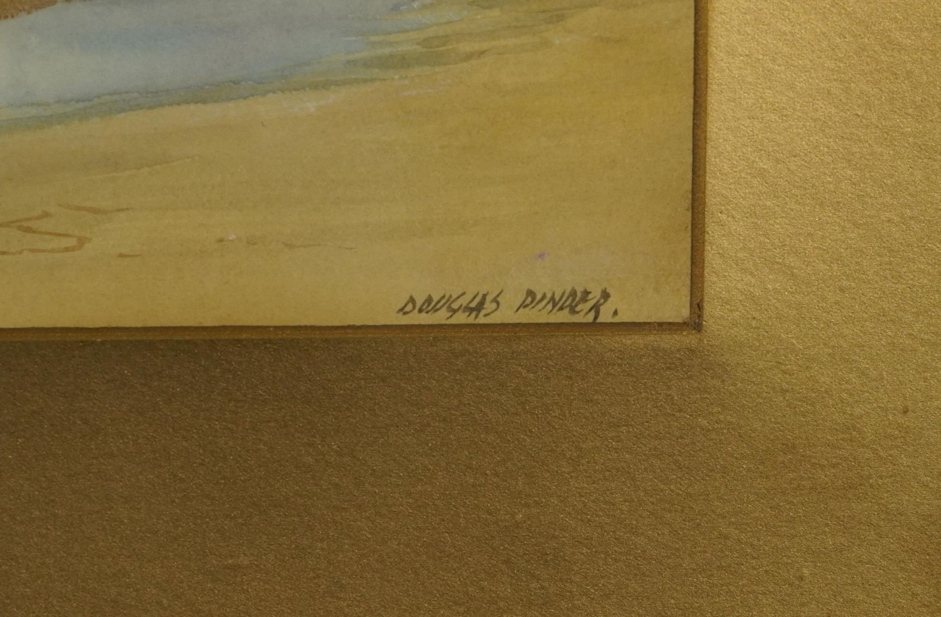 Douglas Pinder - Towan Beach, Newquay, Cornish watercolour, F E Williams & Co label verso, - Image 4 of 6