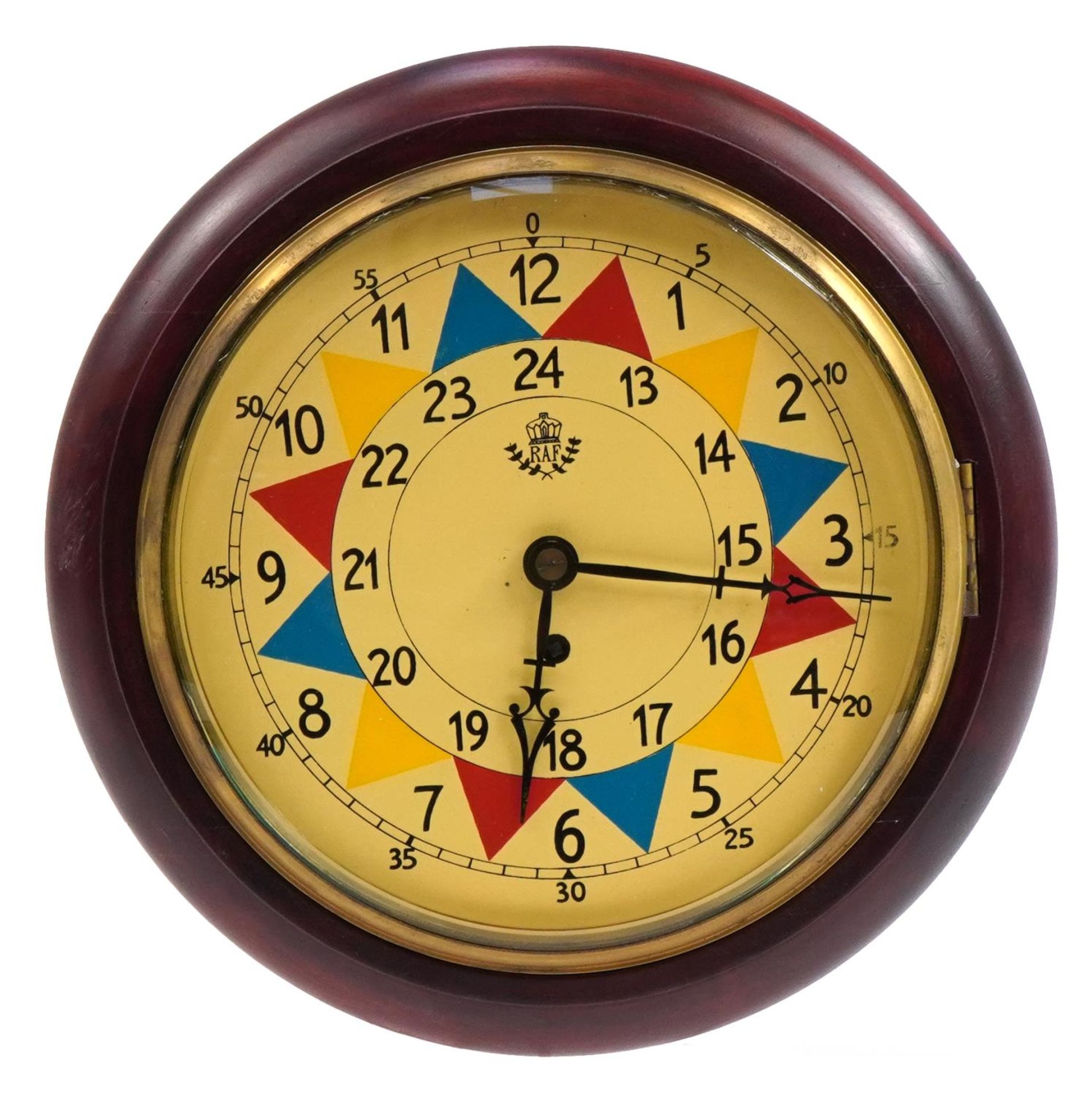 RAF design fusee wall clock with painted dial, 33cm in diameter