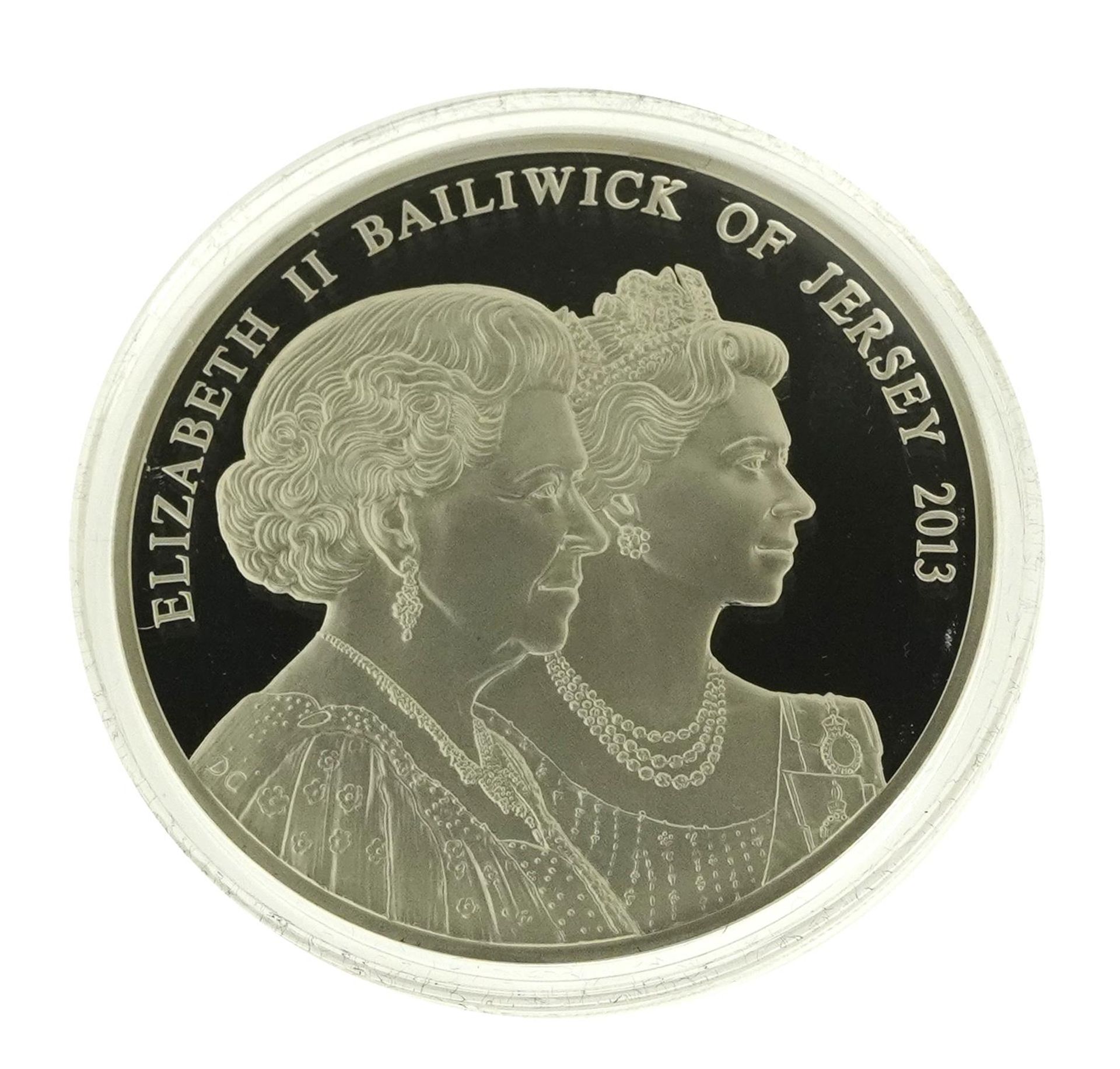 2013 The Jersey Coronation Jubilee silver five ounce ten pound coin with box and certificate, - Image 2 of 4