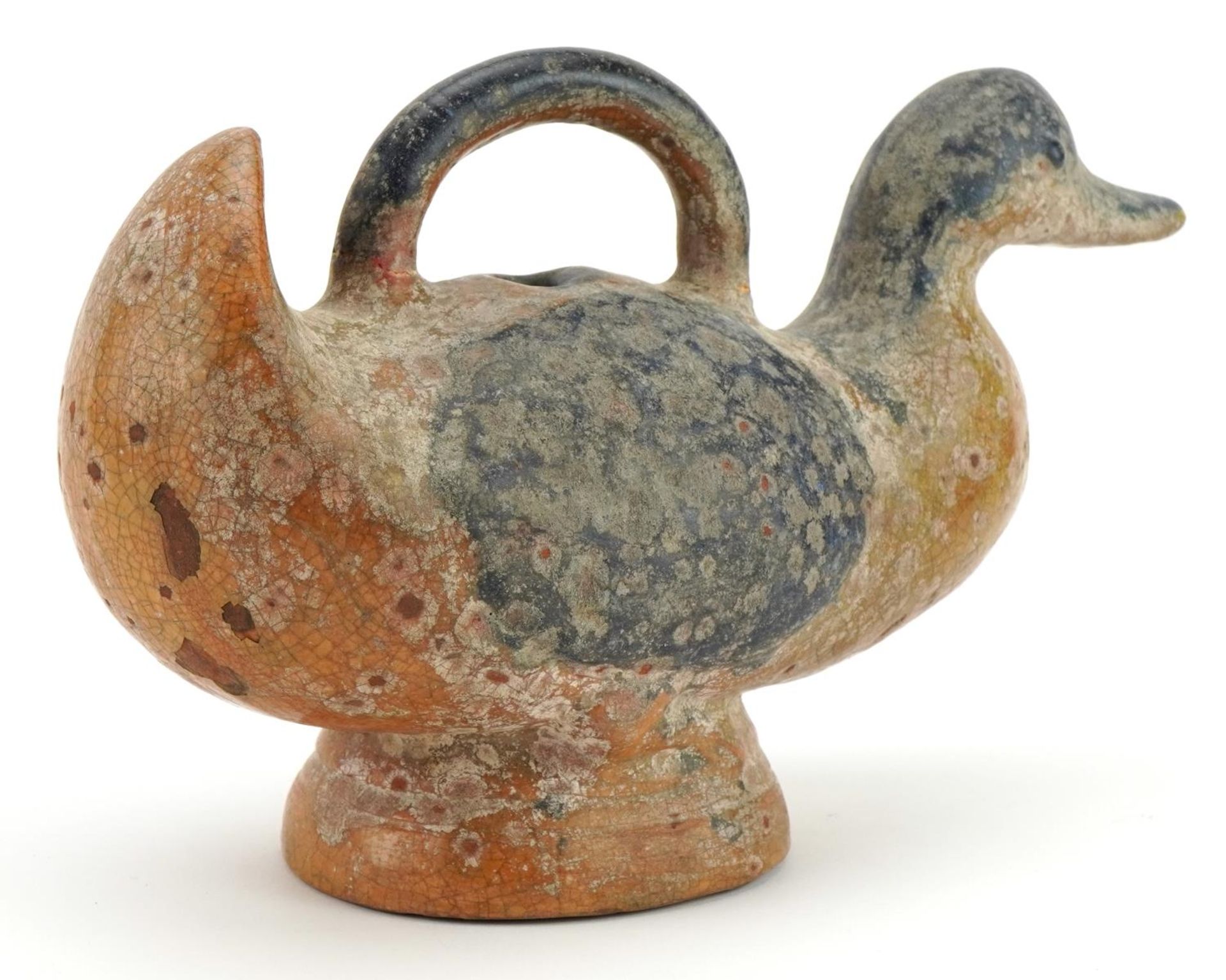Chinese pottery duck water dropper having a sancai type glaze, 26cm in length - Bild 2 aus 3
