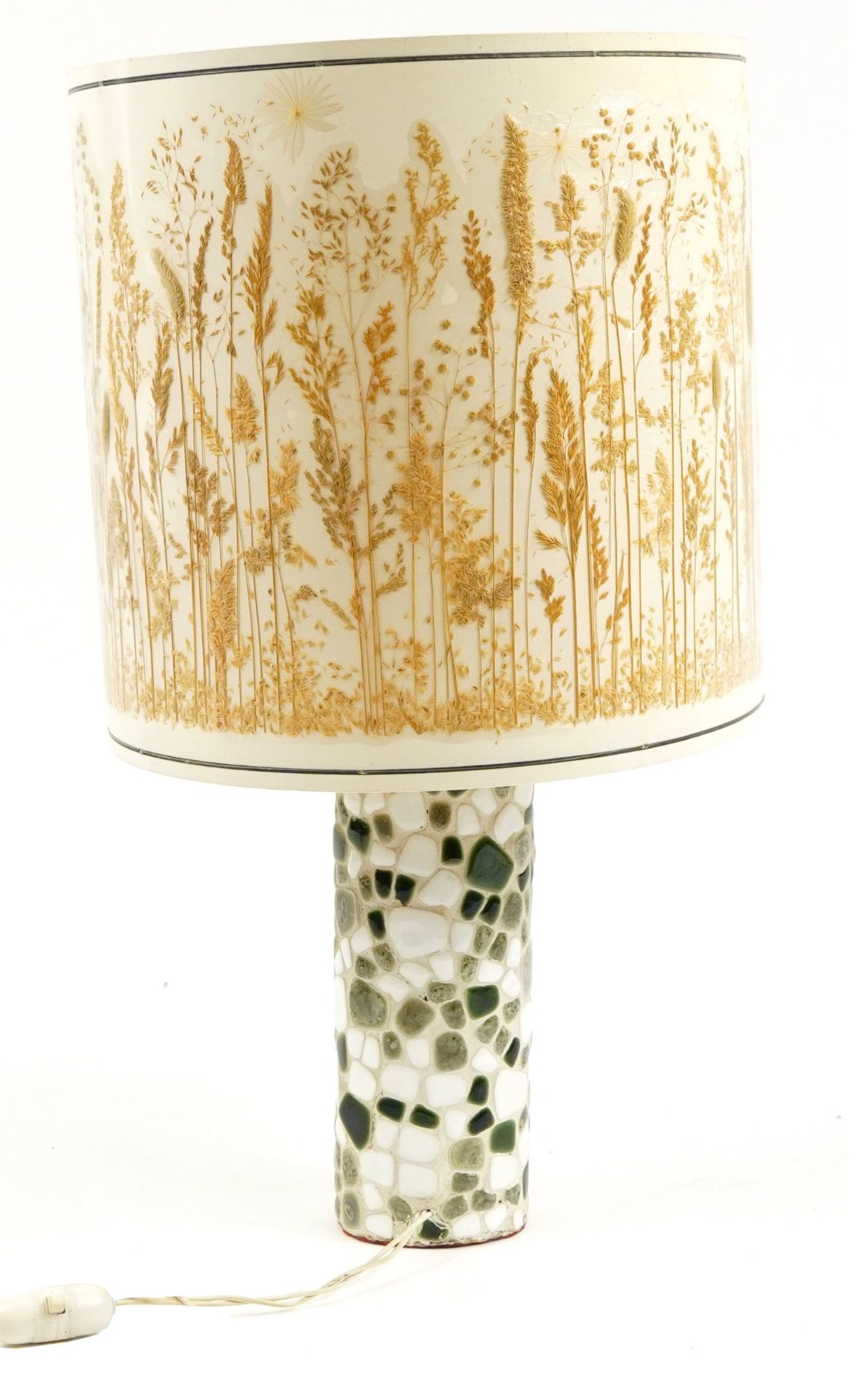 Vintage mosaic table lamp with original dried grass design shade, 52cm high - Image 2 of 3