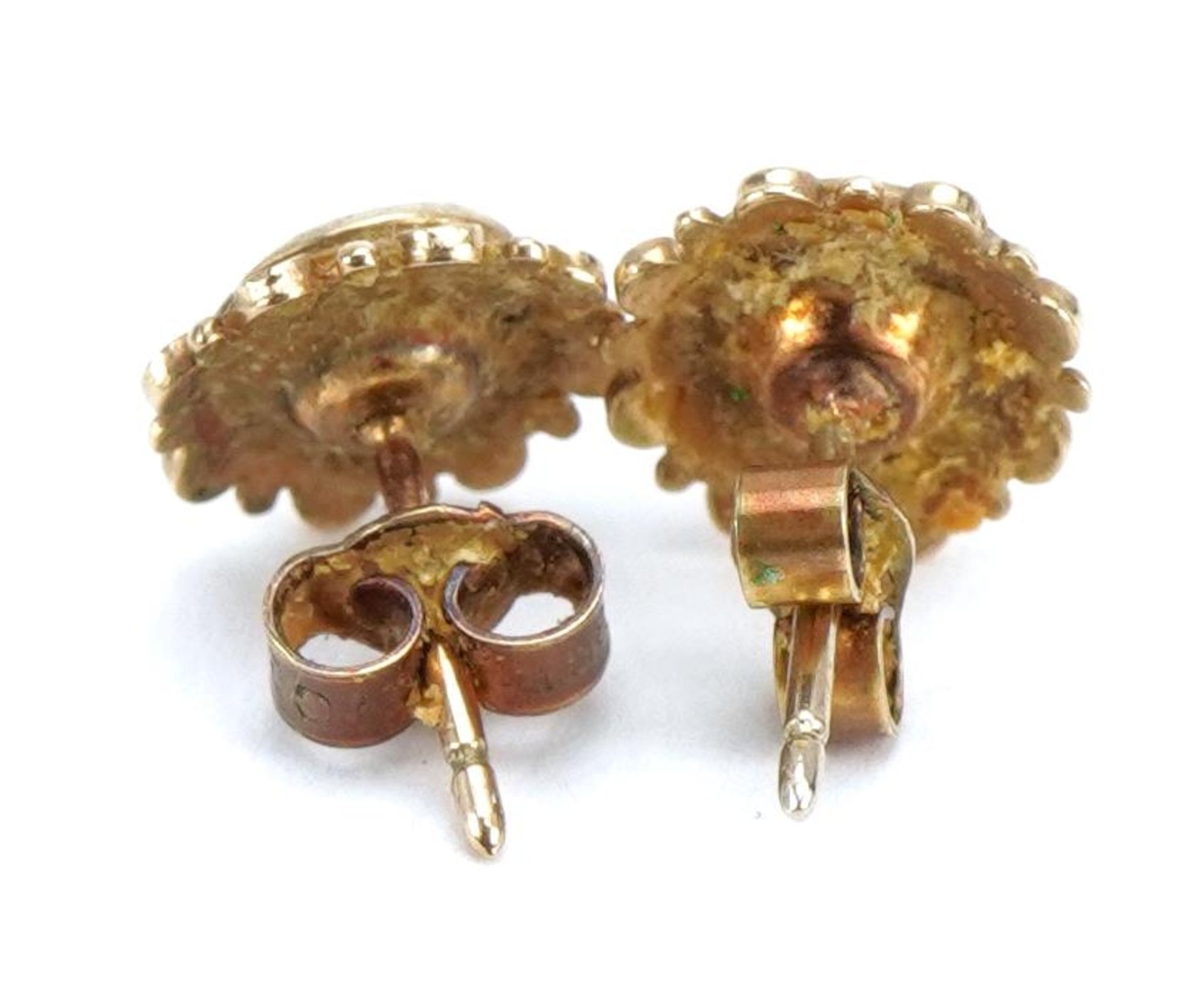 Pair of unmarked gold garnet stud earrings, 1.0cm high, 1.7g - Image 2 of 2