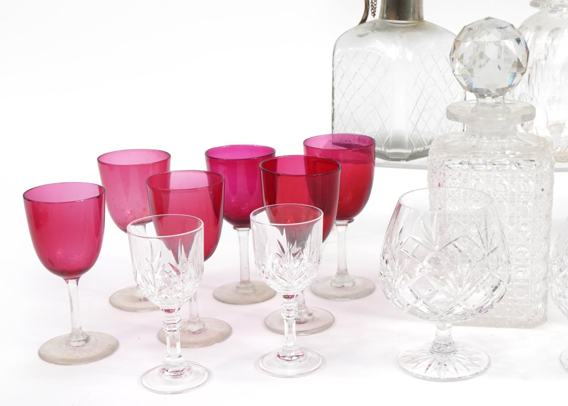 Antique and later cut glassware including brandy glasses, decanters and cranberry glass, the largest - Bild 3 aus 4