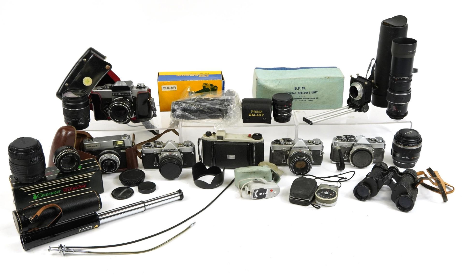 Vintage and later cameras, lenses and accessories including Olympus MD, Pentacon, Ilford, Sigma