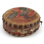 Chinese folk art Bangu hide drum painted with phoenix, 24cm in diameter