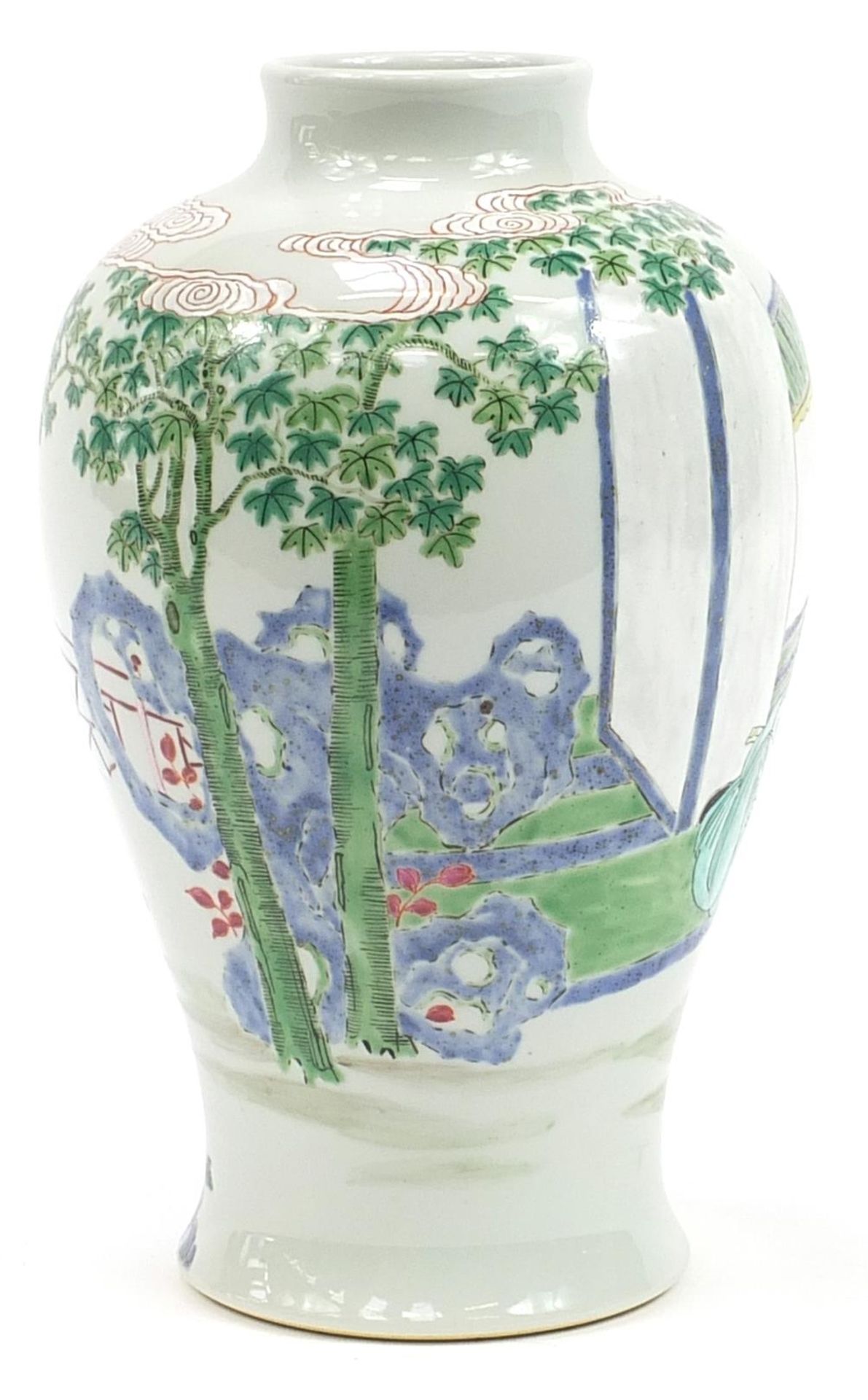 Chinese porcelain baluster vase hand painted in the famille rose palette with an emperor and - Bild 2 aus 3