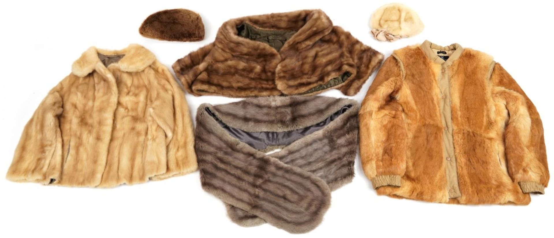 Collection of fur jackets, stoles and hats including a French rabbit fur jacket