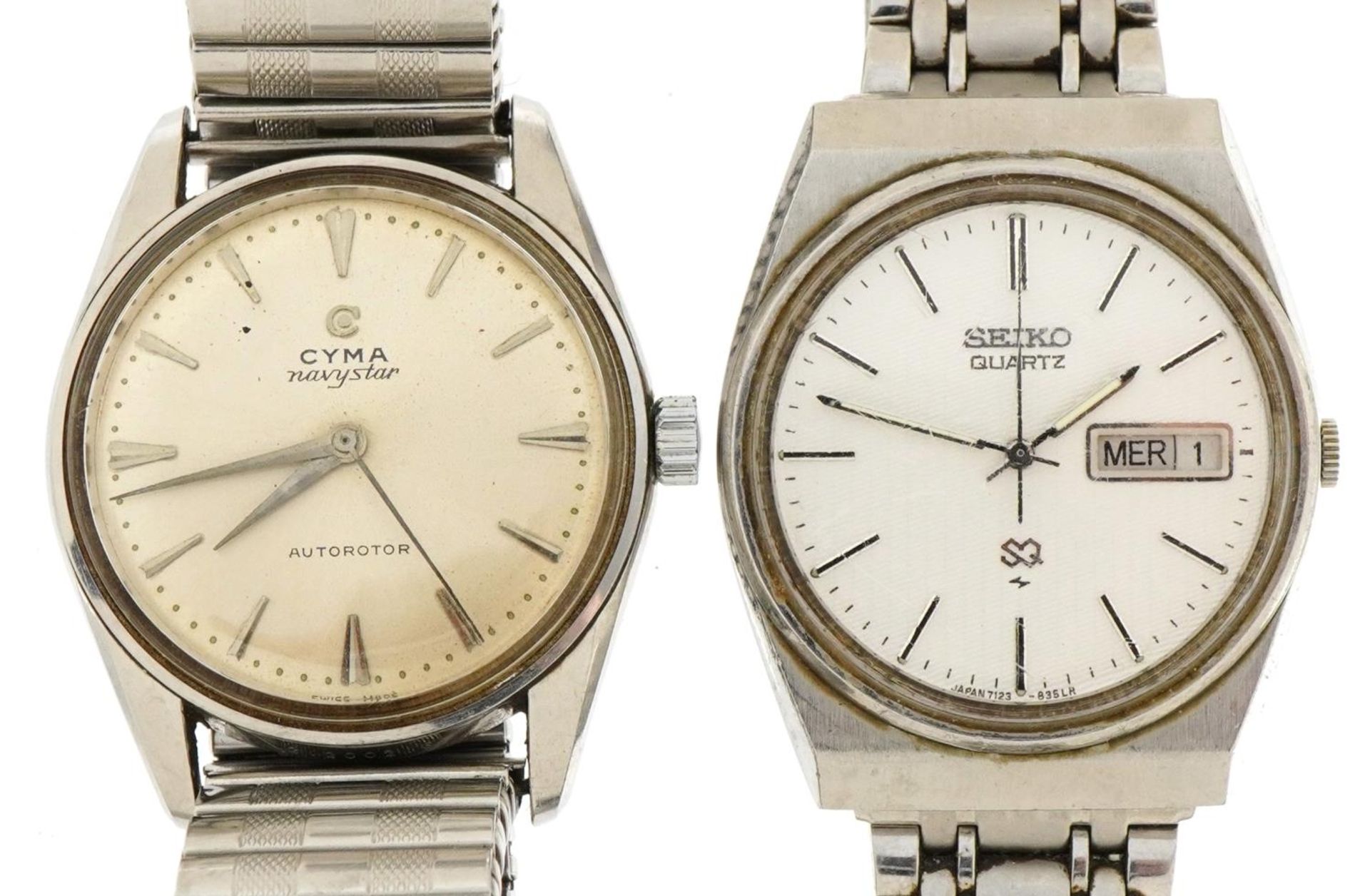 Two gentlemen's wristwatches comprising Cyma manual wind Navystar and stainless steel Seiko quartz