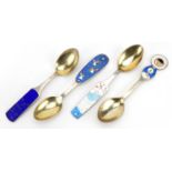 A. Michelsen, set of four Danish silver gilt and enamel Christmas spoons, 16cm in length, 185.2g
