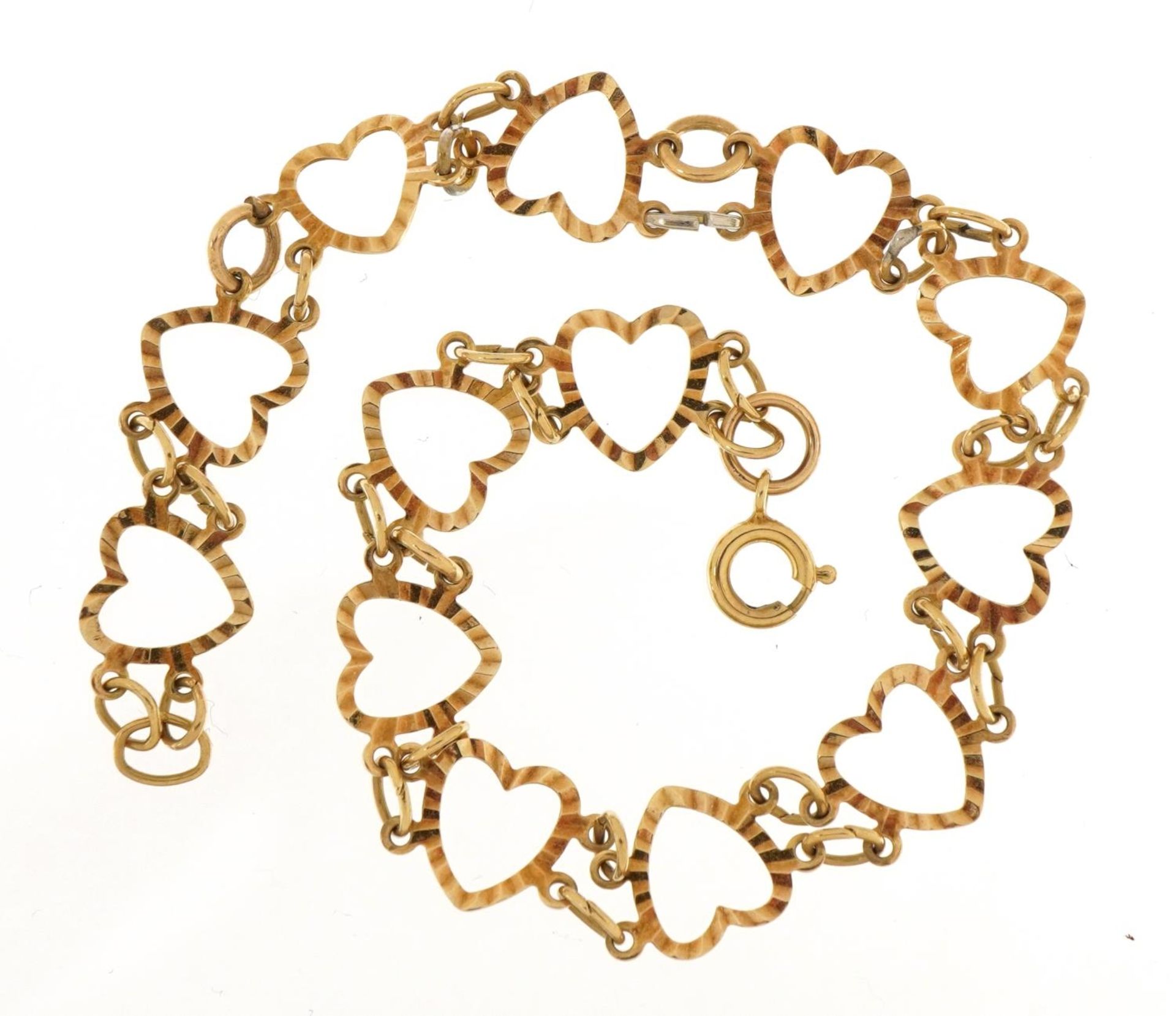 9ct gold love heart bracelet, 20cm in length, 3.3g - Image 2 of 3