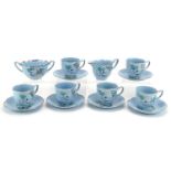 Susie Cooper for Greys, Art Deco six place tea service decorated with stylised flowers, the