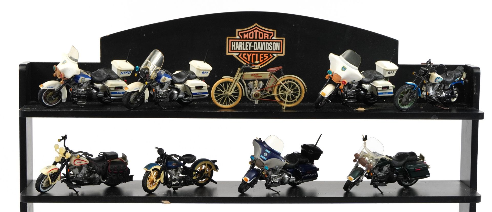 Collection of Maisto model motorbikes with wall hanging display shelves, the shelves 56.5cm high x - Image 2 of 4