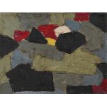 Manner of William Gear - Abstract composition, geometric shapes, impasto oil on canvas, unframed,