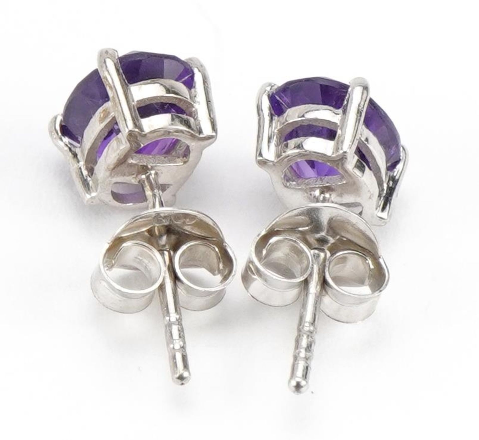 Pair of silver amethyst stud earrings, 8mm high, 1.5g - Image 2 of 2