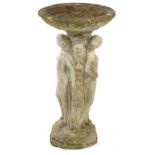 Garden stoneware Three Graces birdbath, 78cm high