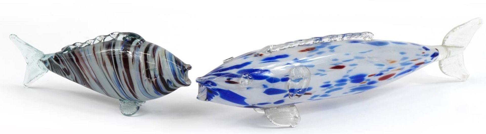 Two Murano style glass fish, the largest 48cm in length