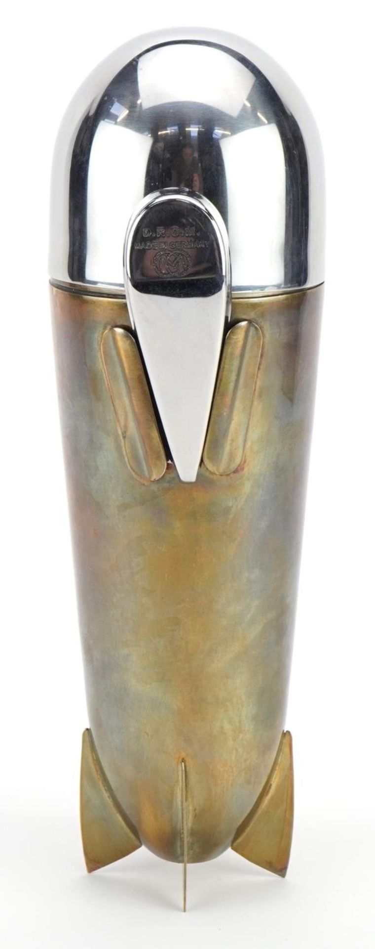 Silver plated cocktail shaker in the form of an aeroplane bomb, 24cm high - Image 3 of 5