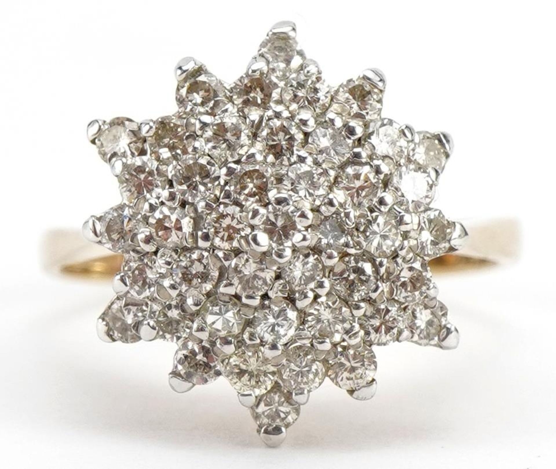 9ct gold diamond cluster ring, size P, 3.6g
