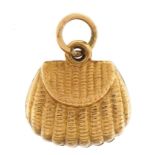 9ct gold handbag charm, 1.3cm high, 0.7g