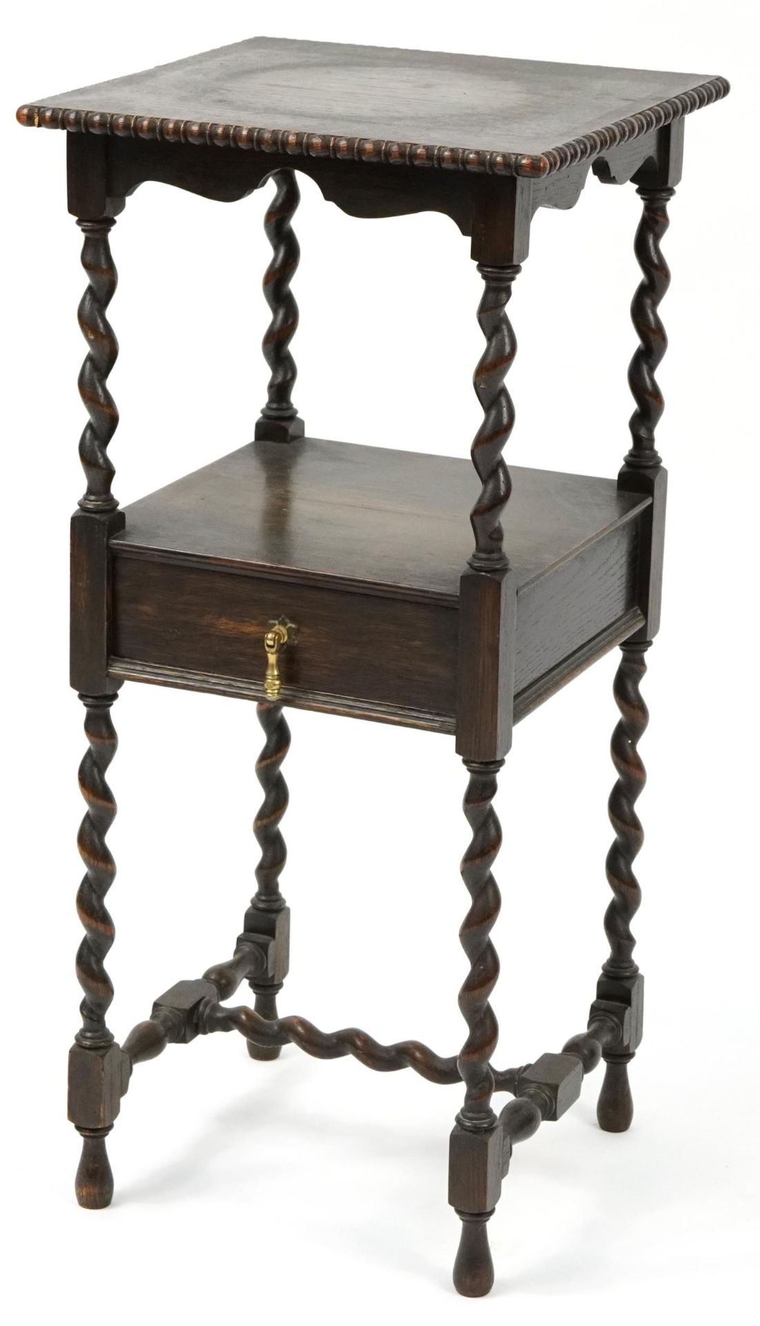 Oak barley twist occasional table with under tier and frieze drawer, 76cm H x 35.5cm W x 35.5cm D