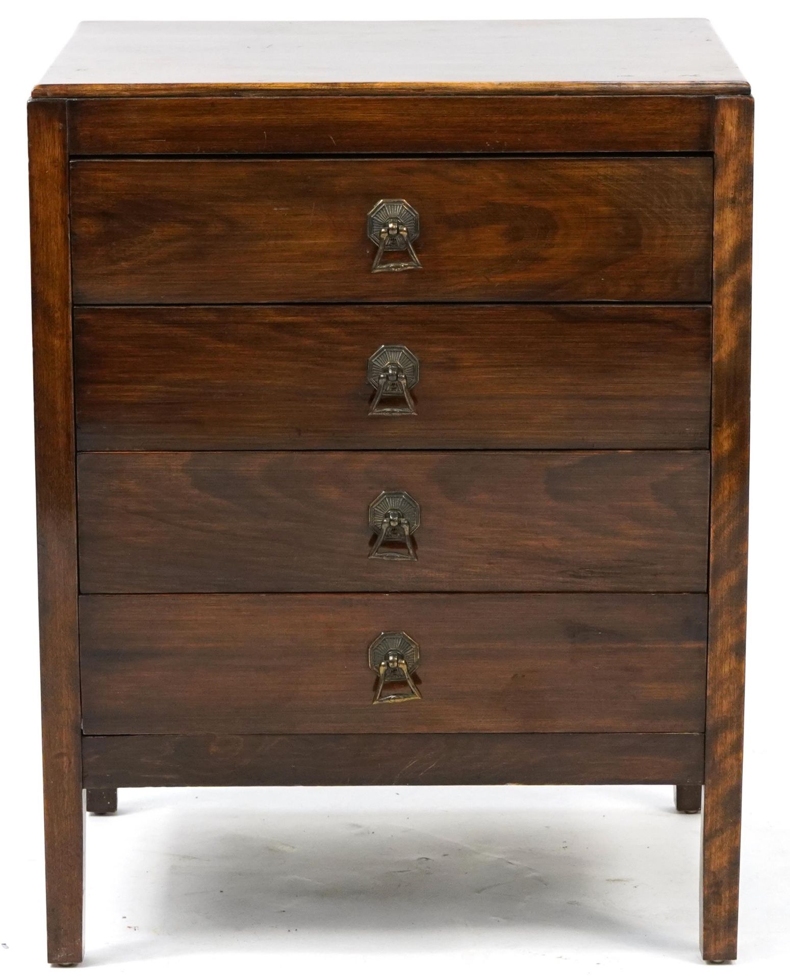 Art Deco oak four drawer record cabinet with drop down fronts, 62cm H x 49cm W x 38cm D - Image 2 of 3