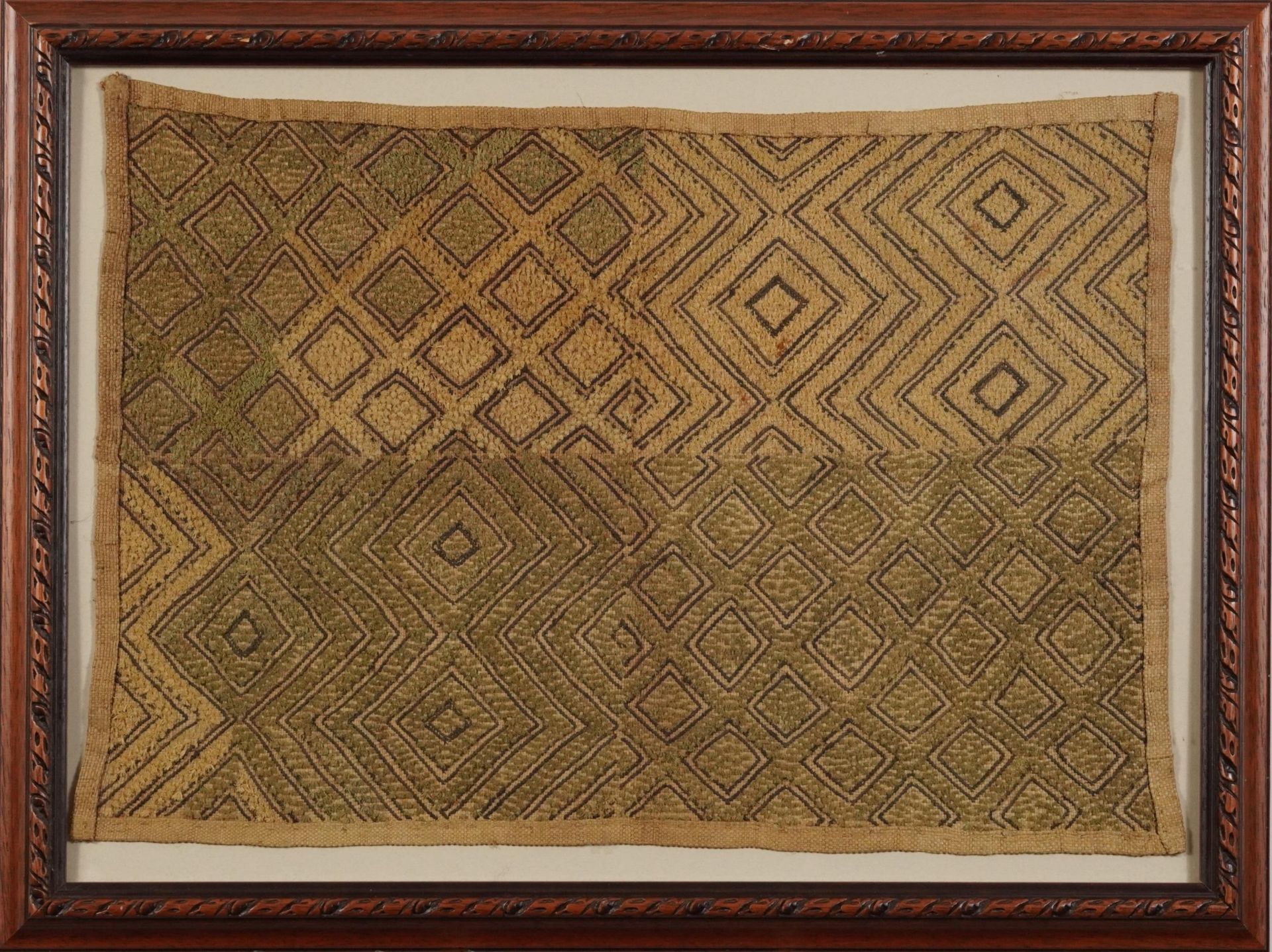 African Kuba cloth textile, framed and glazed, 51cm x 35cm excluding the frame - Image 2 of 3