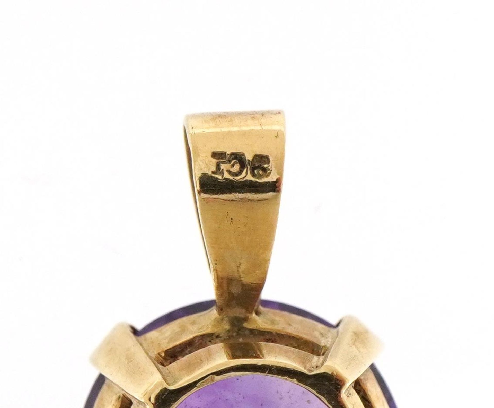 9ct gold purple stone solitaire pendant, possibly amethyst, 1.9cm high, 2.6g - Image 3 of 3