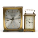 Brass cased Bayard eight day carriage clock and a Seth Thomas mantle clock, the largest 16.5cm high