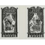 Jenny Portlock - Punch & Judy, pair of pencil signed linocut prints, limited edition 17/50,