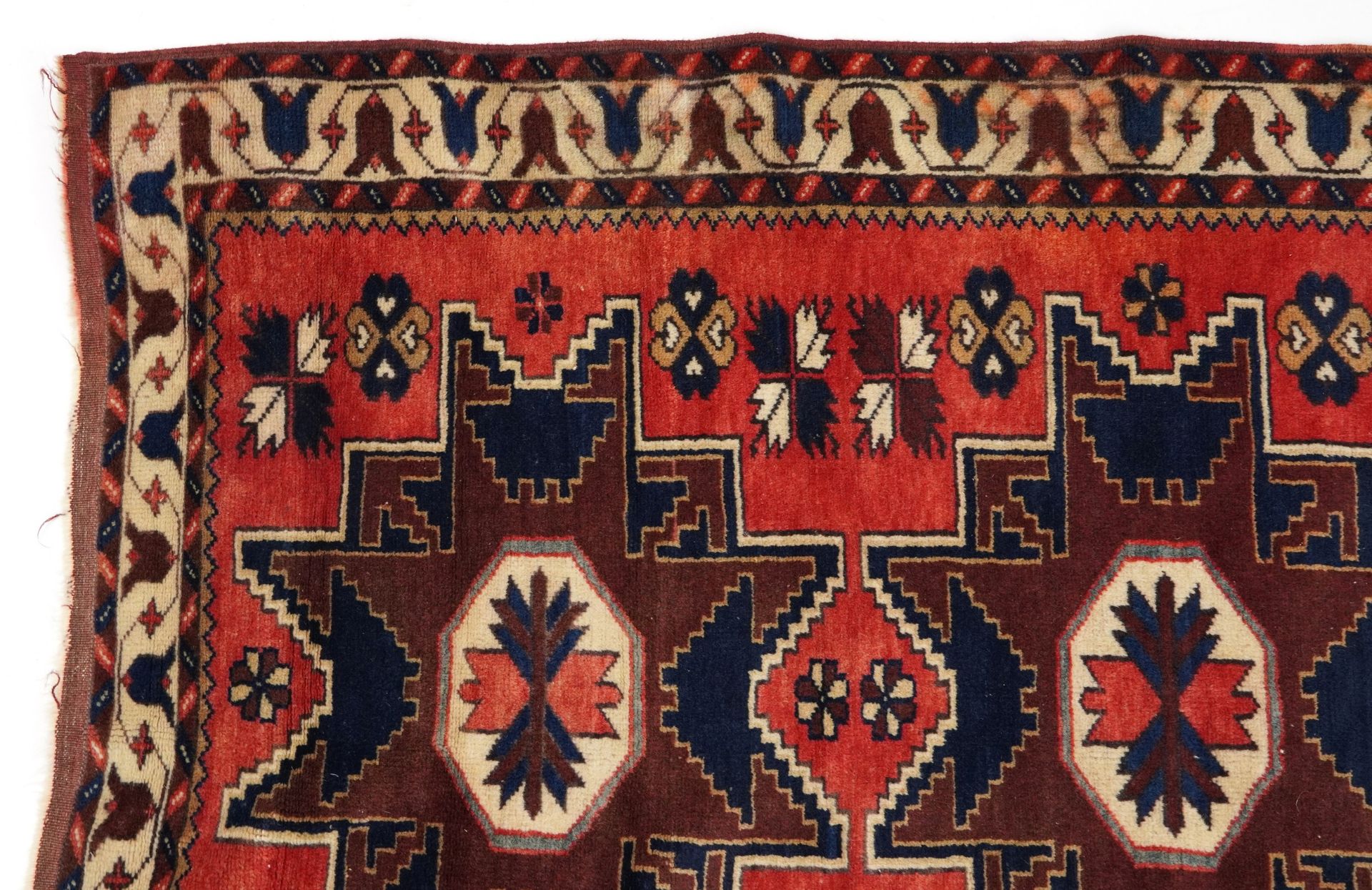 Rectangular Turkish red and blue ground rug with all over geometric design, 180cm 116cm - Bild 2 aus 6