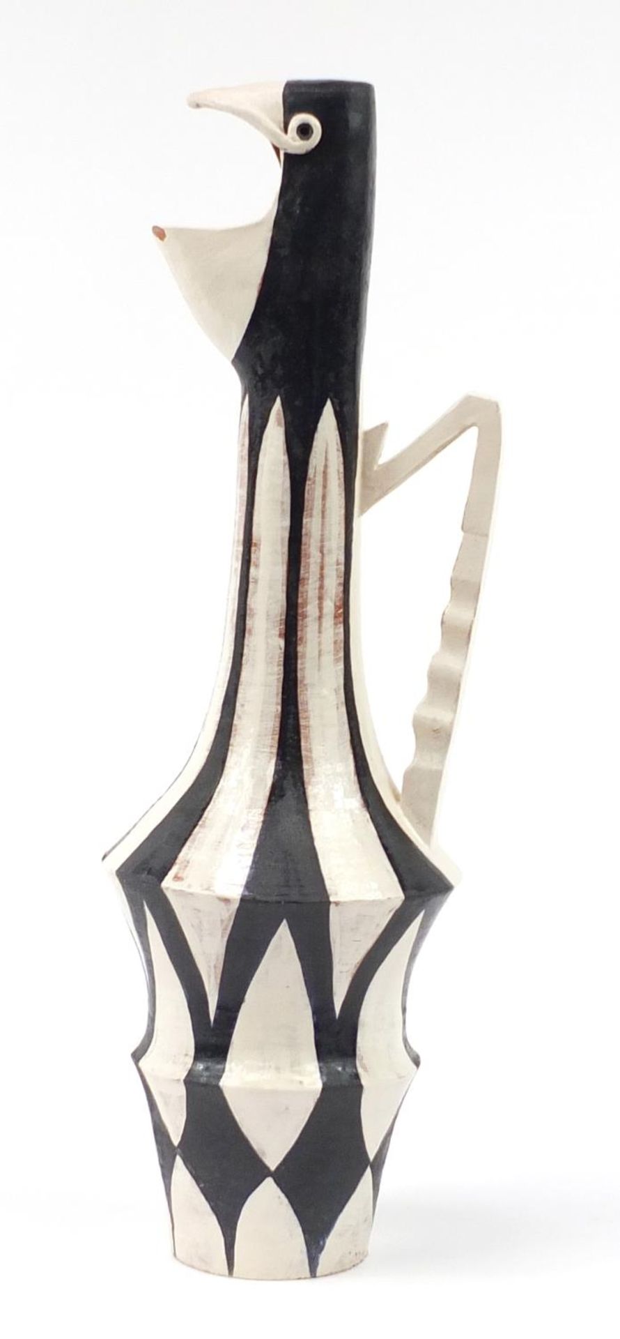 Contemporary hand painted pottery pitcher in the form of a bird, 56.5cm high - Image 2 of 7