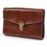 The Bridge, Italian brown leather clutch bag with cloth protective bag, 25.5cm wide