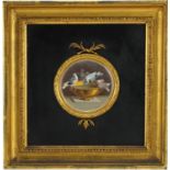 19th century Italian circular micromosaic panel depicting The Capitoline Doves, housed in a gilt