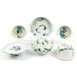 Jonathan Chiswell Jones studio pottery dinnerware hand painted with fish, including lidded tureen,