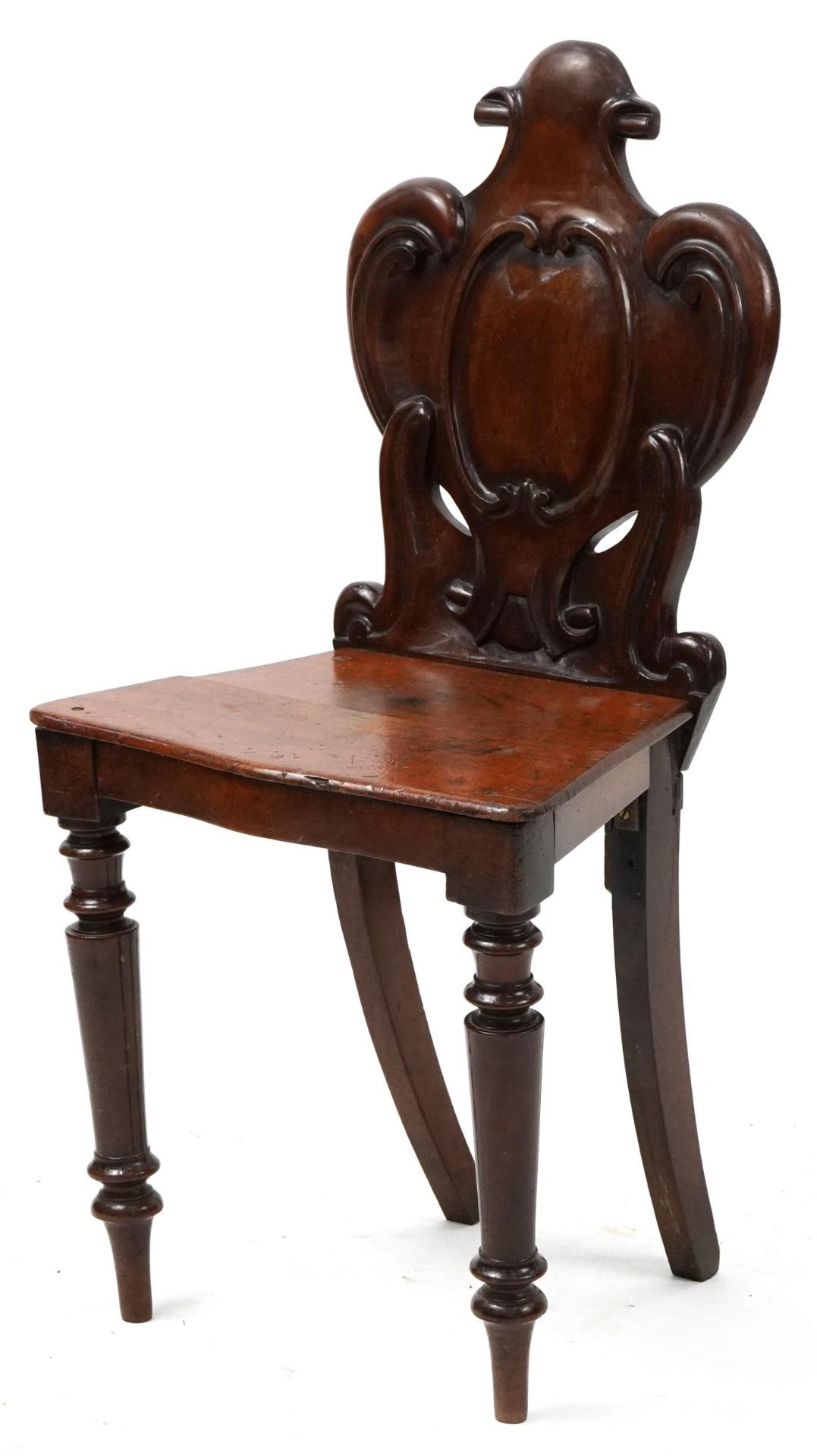 Victorian mahogany fire side chair with cartouche shaped back, 87cm high