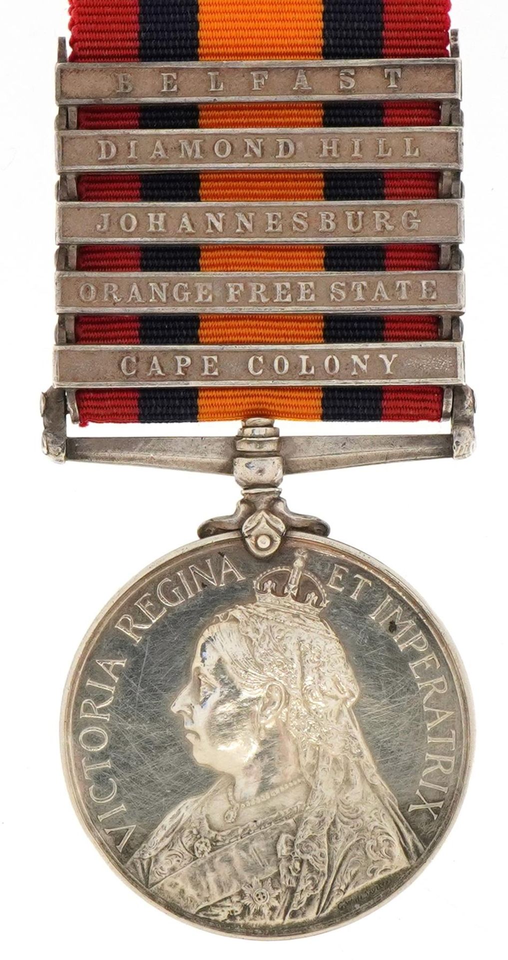 Victorian military Queen's South Africa medal with Belfast, Diamond Hill, Johannesburg, Orange